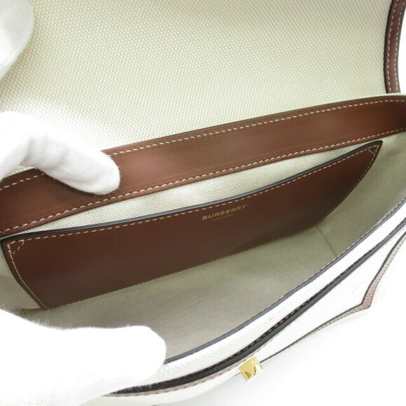 Burberry Horseferry Crossbody Bag Leather White Tan - Picture 5 of 7